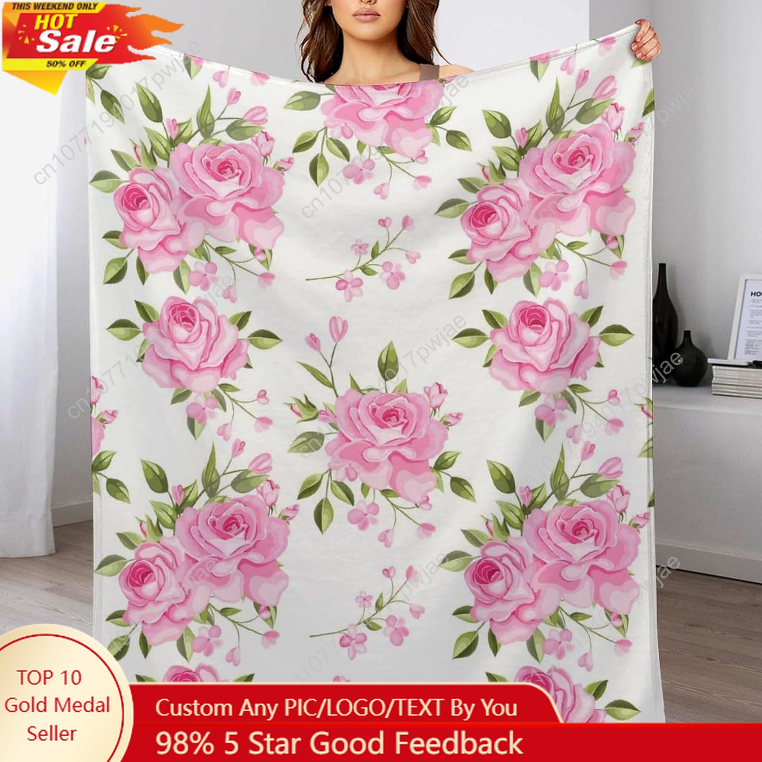 Home Textiles Blanket - Pink Flower Throw Blanket Floral Decor