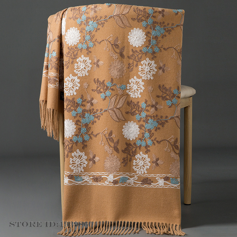 Home Textiles Blanket - Women's Cashmere Pashmina Scarf Wrap Embroidery