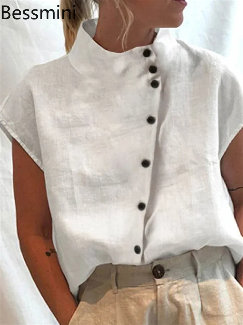 Home Textiles Store - Elegant Cotton Linen Stand Neck Shirt