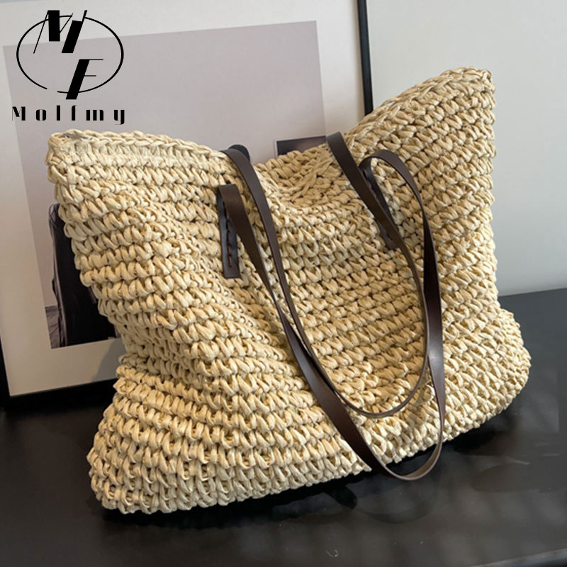 Home Textiles Store - Straw Woven Tote Bags Casual Large