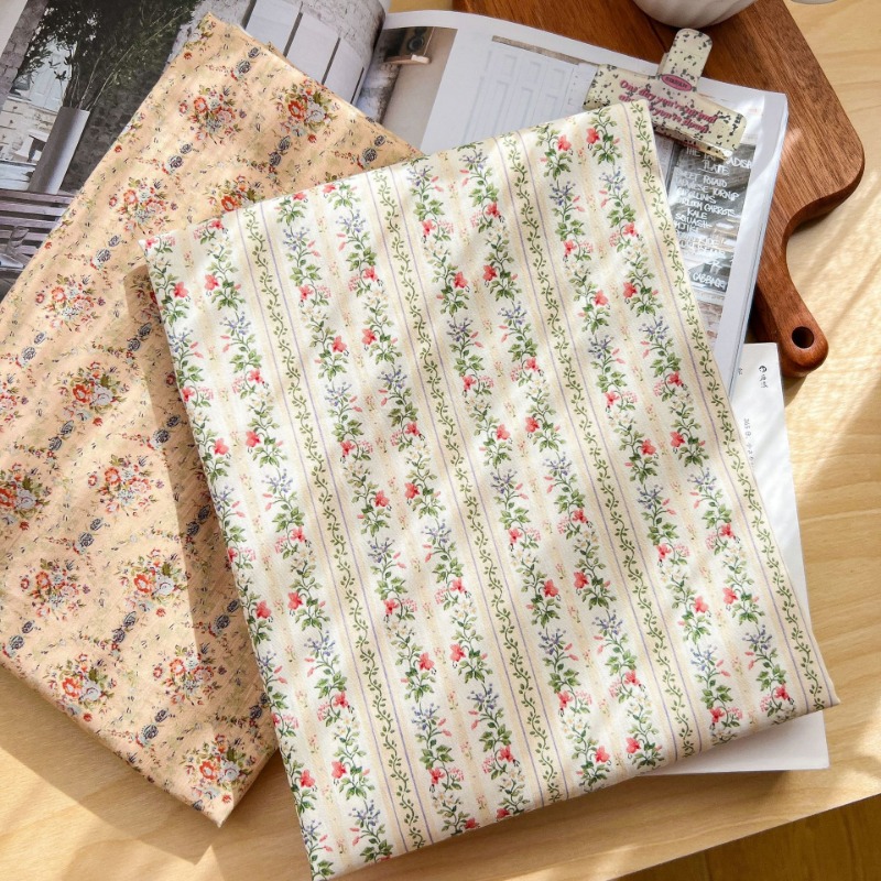 Home Textiles Plaid - Vintage Floral Stripe Cotton Fabric Small