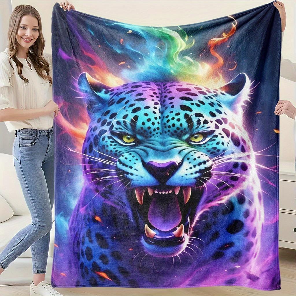 Home Textiles Blanket - Colorful roaring leopard head pattern Flannel