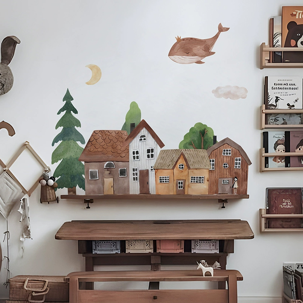 Home Textile - Fabric Cartoon Forest Vintage Town Wall