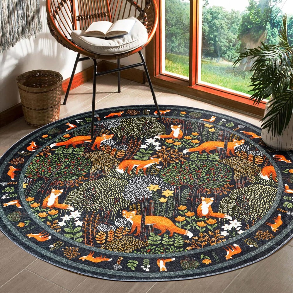 Round Fox Forest Carpet with O - огляд і ціна Home Textiles Plaid