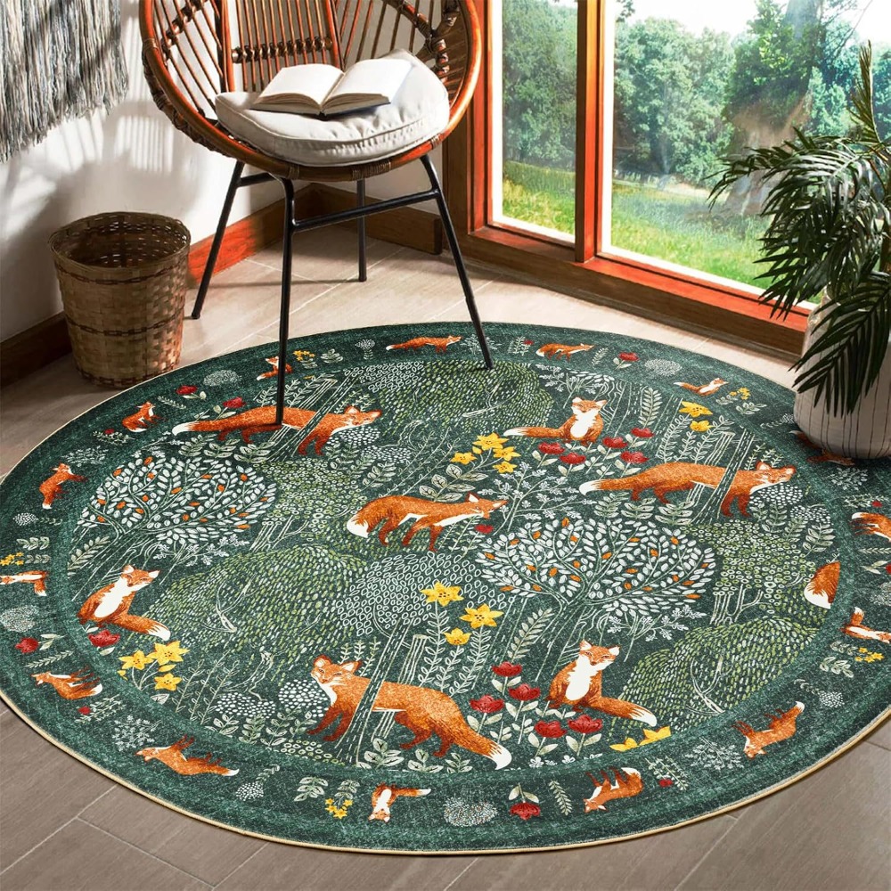 Round Fox Forest Carpet with O - огляд і ціна Home Textiles Plaid